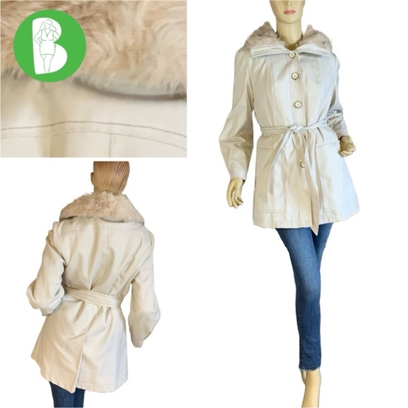 VINTAGE 1970'S BEIGE LONDON FOG FAUX FUR LINED SHORT TRENCH COAT (10) - Picture 1 of 12